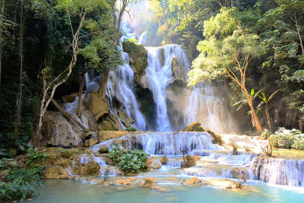 Kuang Si Waterfalls, Laos jigsaw puzzle in Waterfalls puzzles on TheJigsawPuzzles.com