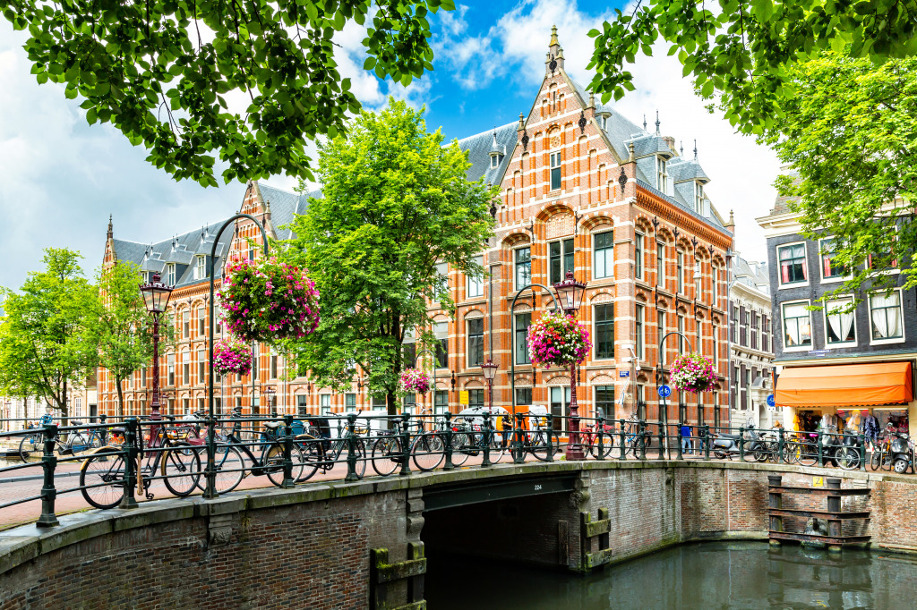 Amsterdam Canal Side Cityscape jigsaw puzzle in Bridges puzzles on TheJigsawPuzzles.com