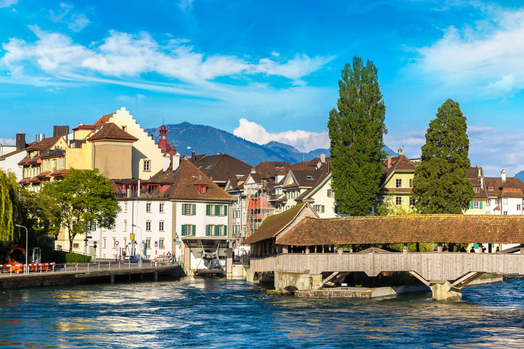 Historical City Center of Lucerne, Switzerland jigsaw puzzle in Bridges puzzles on TheJigsawPuzzles.com