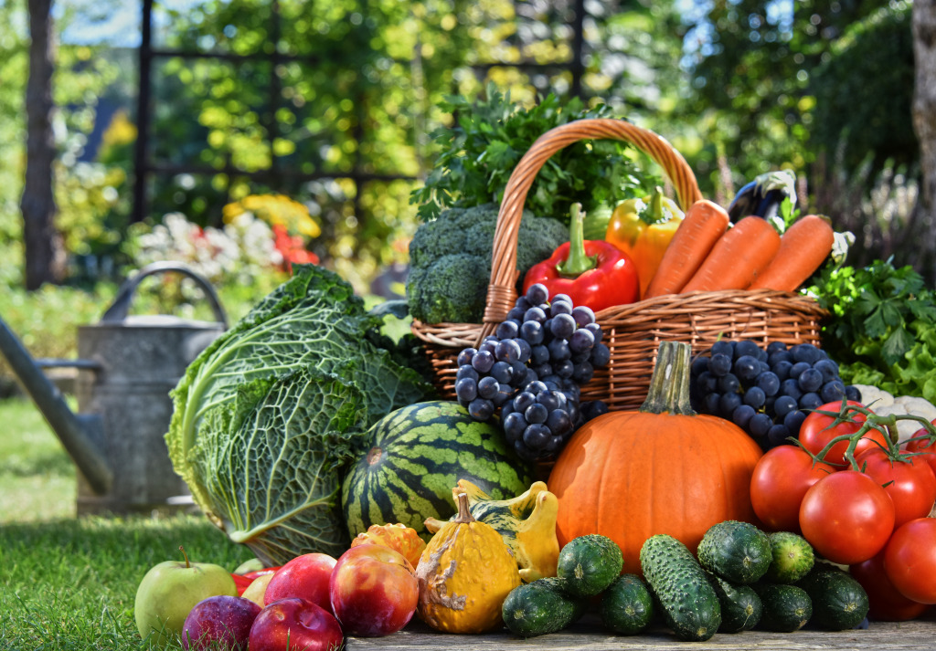 Basket of Vegetables and Fruits jigsaw puzzle in Fruits & Veggies puzzles on TheJigsawPuzzles.com