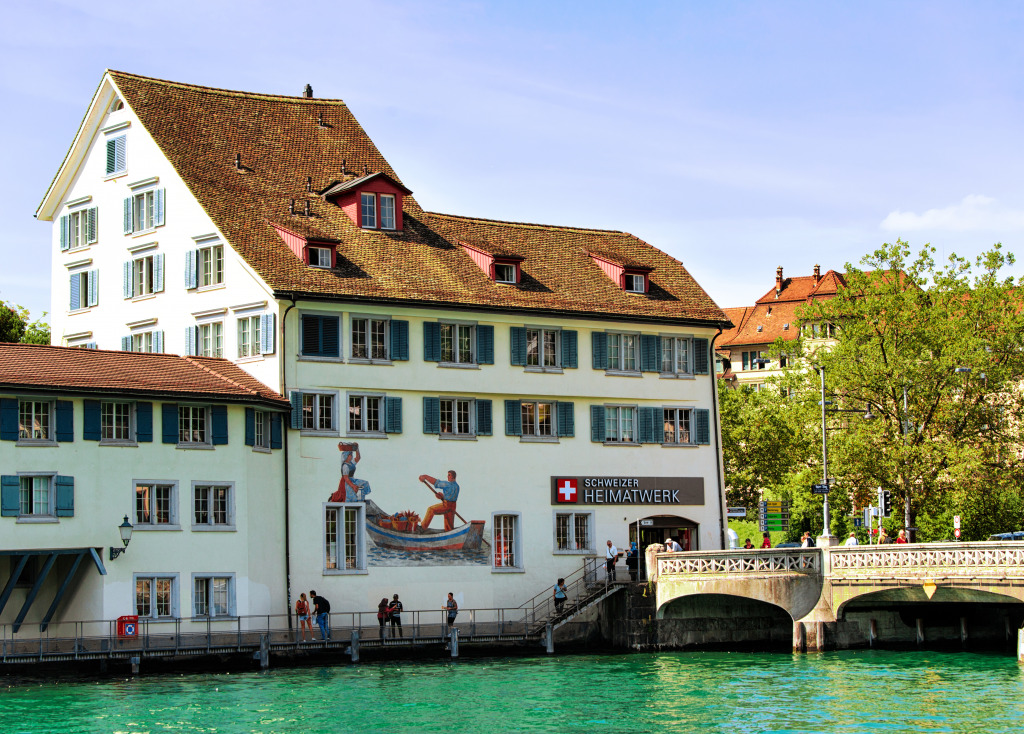 Limmat River Quay in Zurich, Switzerland jigsaw puzzle in Bridges puzzles on TheJigsawPuzzles.com