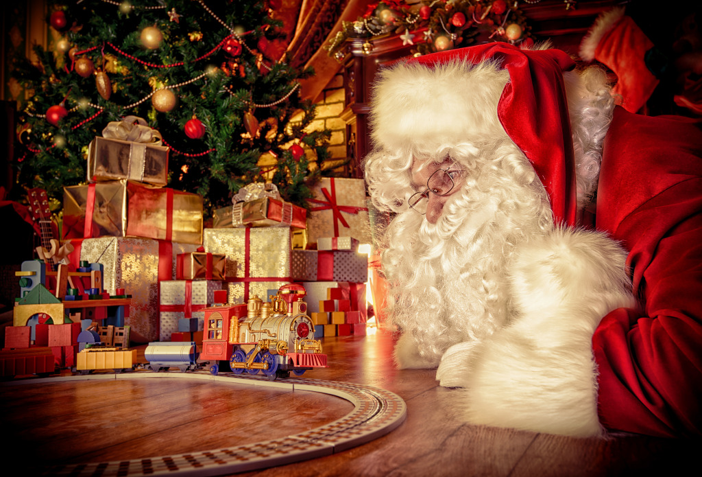 Santa Claus under the Christmas Tree jigsaw puzzle in Christmas & New Year puzzles on TheJigsawPuzzles.com