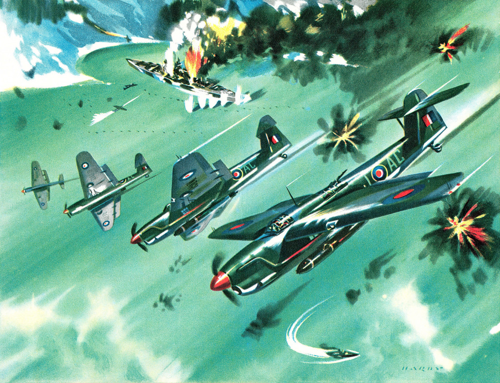 Fairey Barracudas Attacking Tirpitz with Torpedoes jigsaw puzzle in Aviation puzzles on TheJigsawPuzzles.com