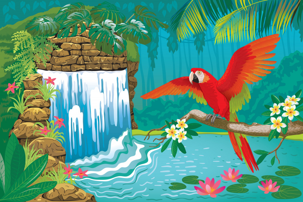 Tropical Landscape with a Waterfall jigsaw puzzle in Waterfalls puzzles on TheJigsawPuzzles.com