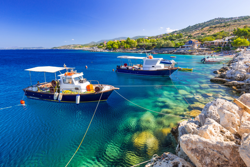 Fishing Boats in Zakynthos, Greece jigsaw puzzle in Great Sightings puzzles on TheJigsawPuzzles.com