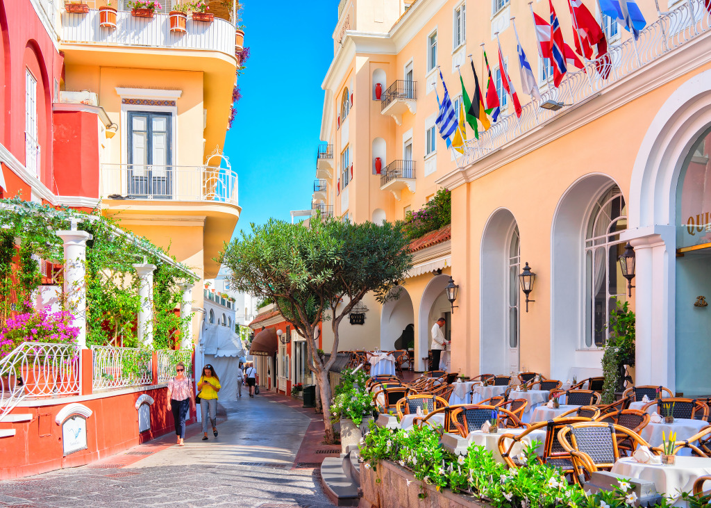 Street Cafes on Capri Island, Italy jigsaw puzzle in Puzzle of the Day puzzles on TheJigsawPuzzles.com