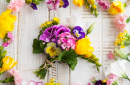 Bunch of Flowers on the Wooden Table