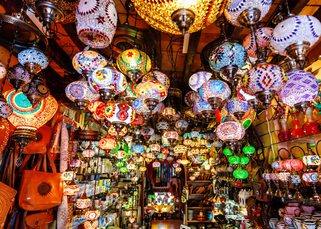 Lanterns at the Marrakesh Market, Morocco jigsaw puzzle in Handmade puzzles on TheJigsawPuzzles.com