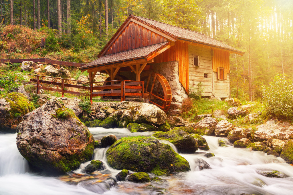 Golling Waterfall and Old Mill, Austria jigsaw puzzle in Waterfalls puzzles on TheJigsawPuzzles.com