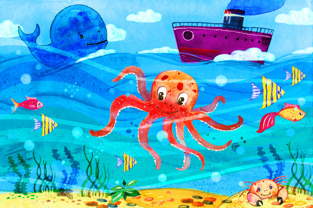 Sealife Watercolor jigsaw puzzle in Under the Sea puzzles on TheJigsawPuzzles.com