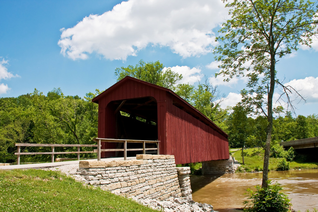 Old Red Covered Bridge jigsaw puzzle in Bridges puzzles on TheJigsawPuzzles.com