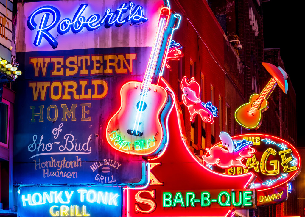 Neon Signs in Nashville, Tennessee jigsaw puzzle in Puzzle of the Day puzzles on TheJigsawPuzzles.com