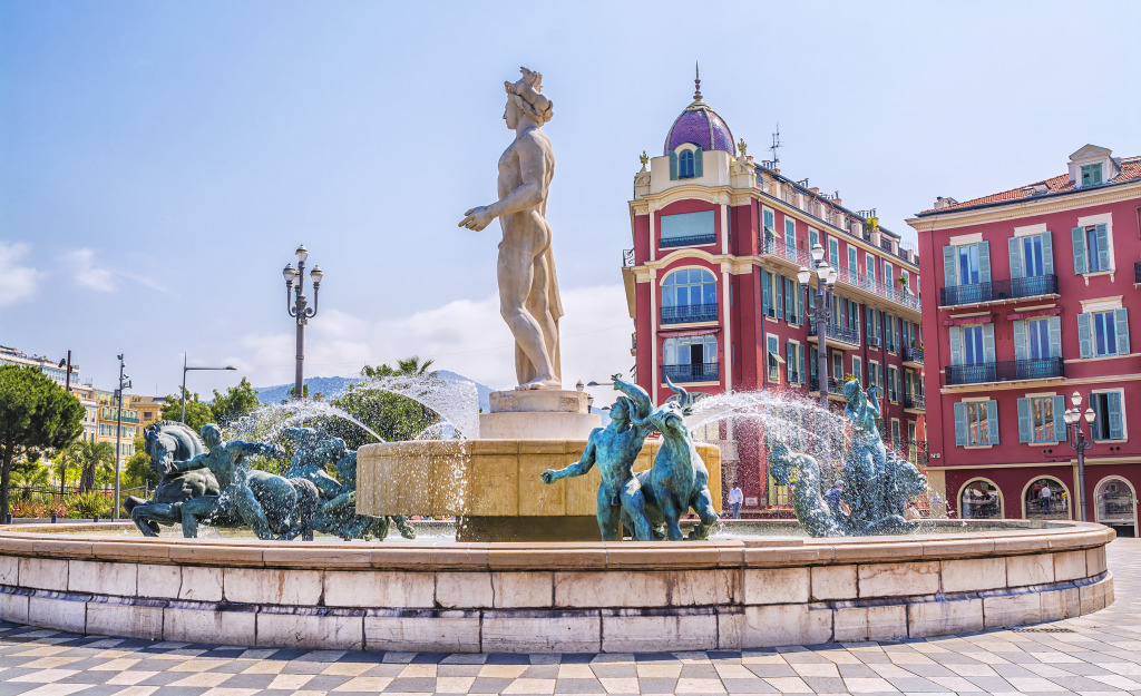 Fountain Soleil in Place Massena, Nice, France jigsaw puzzle in Waterfalls puzzles on TheJigsawPuzzles.com