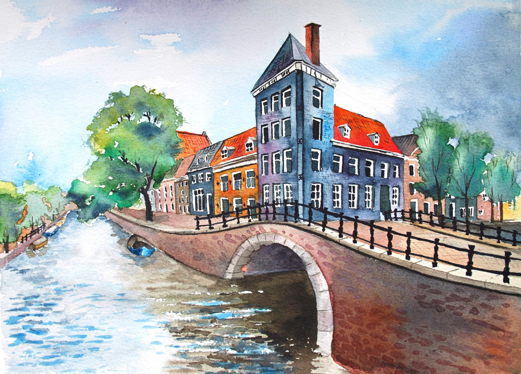 House Near the Bridge, Amsterdam jigsaw puzzle in Bridges puzzles on TheJigsawPuzzles.com