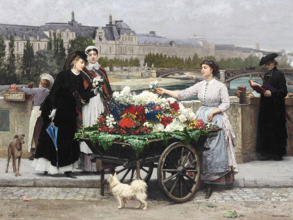 The Flower Seller On the Pont Royal jigsaw puzzle in Puzzle of the Day puzzles on TheJigsawPuzzles.com
