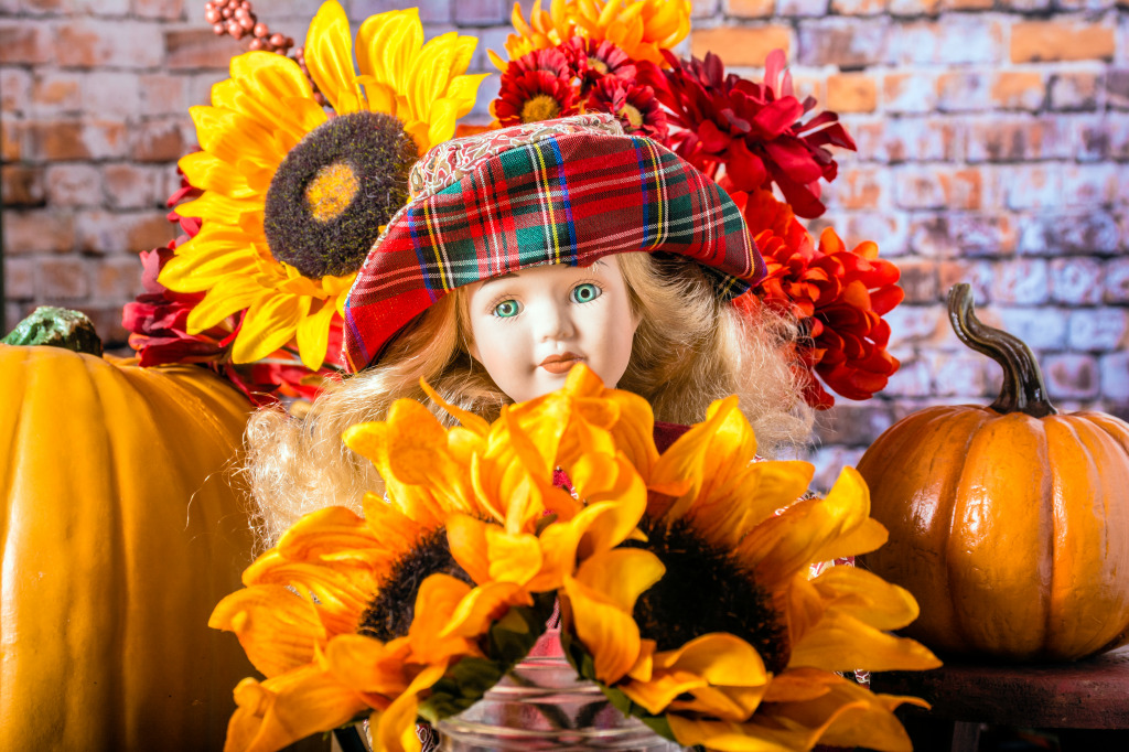 Doll with Sunflowers jigsaw puzzle in Flowers puzzles on TheJigsawPuzzles.com