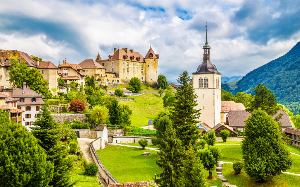 Medieval Town of Gruyeres, Switzerland jigsaw puzzle in Castles puzzles on TheJigsawPuzzles.com
