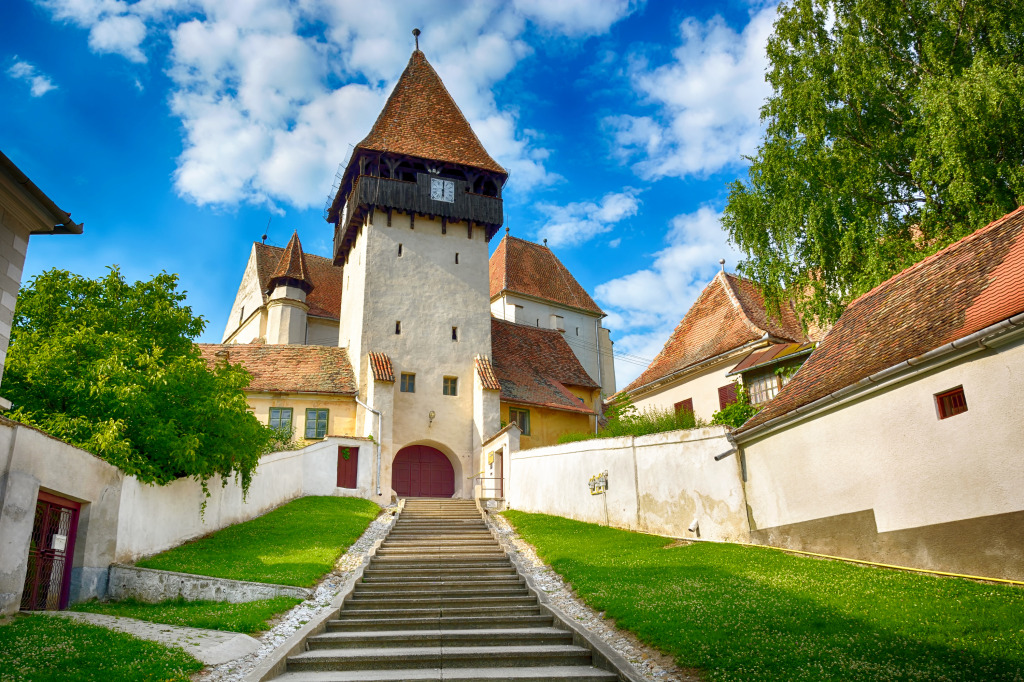 Fortified Saxon Church of Bazna, Romania jigsaw puzzle in Puzzle of the Day puzzles on TheJigsawPuzzles.com