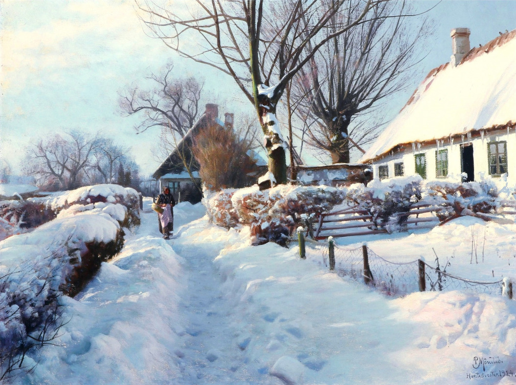 Winterscape with an Elderly Woman jigsaw puzzle in Piece of Art puzzles on TheJigsawPuzzles.com