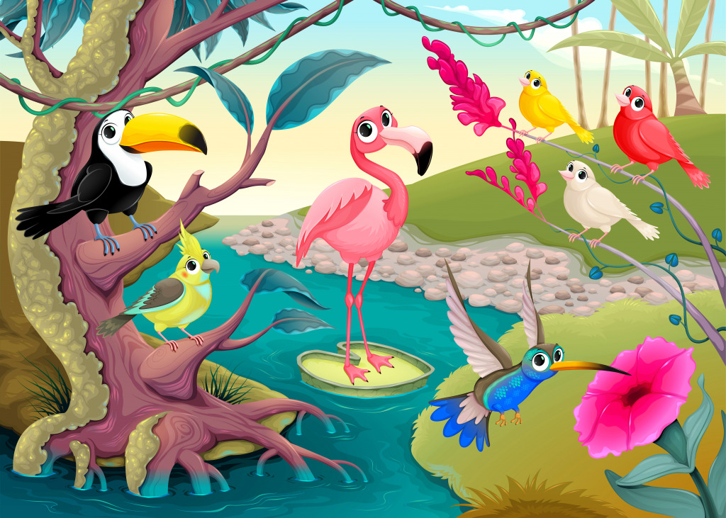 Tropical Birds in the Jungle jigsaw puzzle in Animals puzzles on TheJigsawPuzzles.com