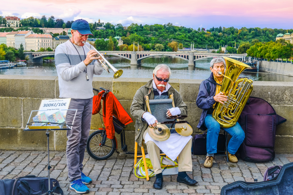 Street Musicians on Charles Bridge, Prague jigsaw puzzle in People puzzles on TheJigsawPuzzles.com