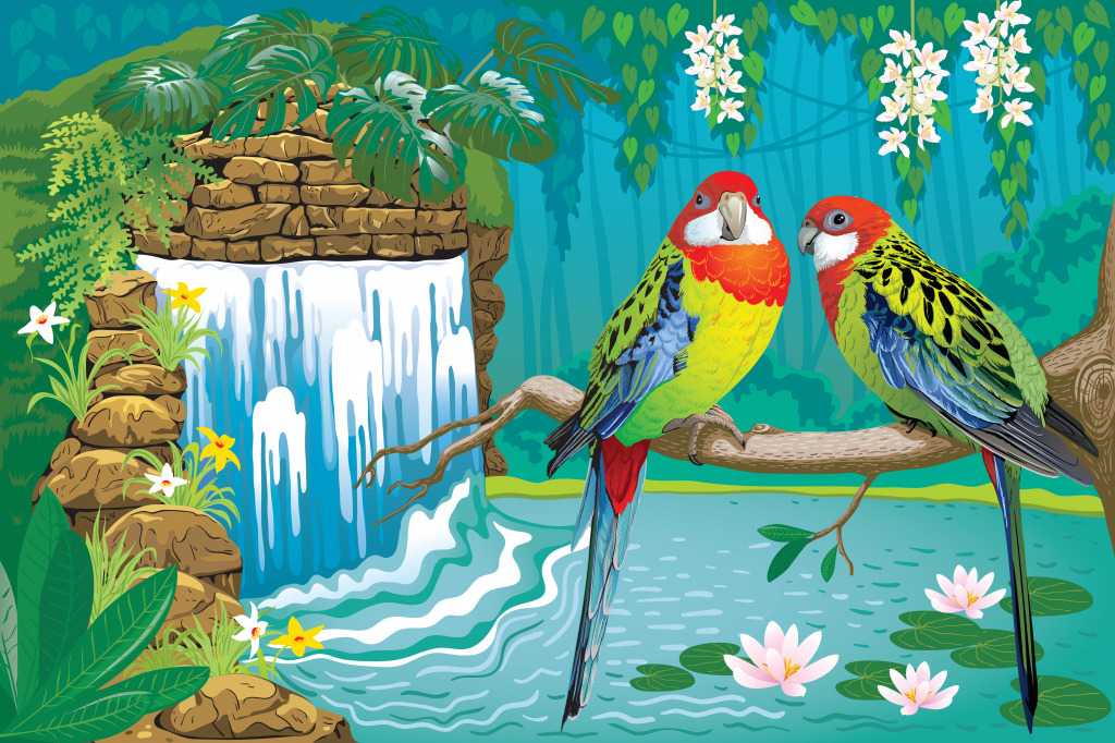 Tropical Landscape with a Waterfall jigsaw puzzle in Waterfalls puzzles on TheJigsawPuzzles.com