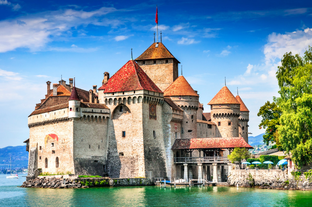 Chillon Castle, Lake Geneve, Switzerland jigsaw puzzle in Castles puzzles on TheJigsawPuzzles.com