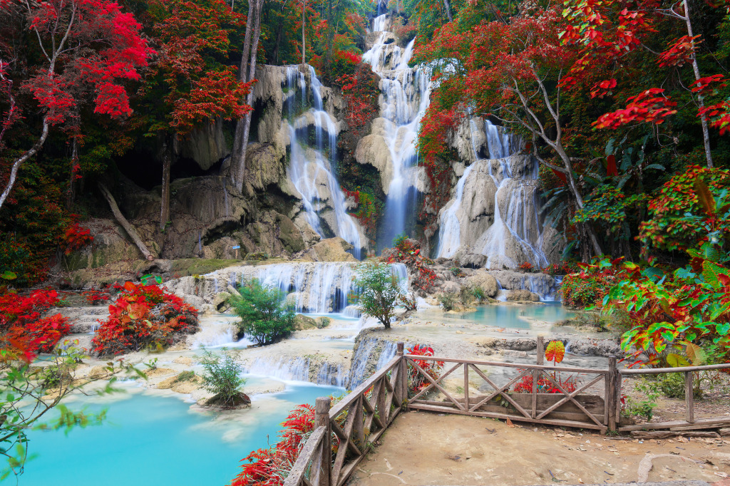 Tat Kuang Si Waterfalls, Laos jigsaw puzzle in Waterfalls puzzles on TheJigsawPuzzles.com