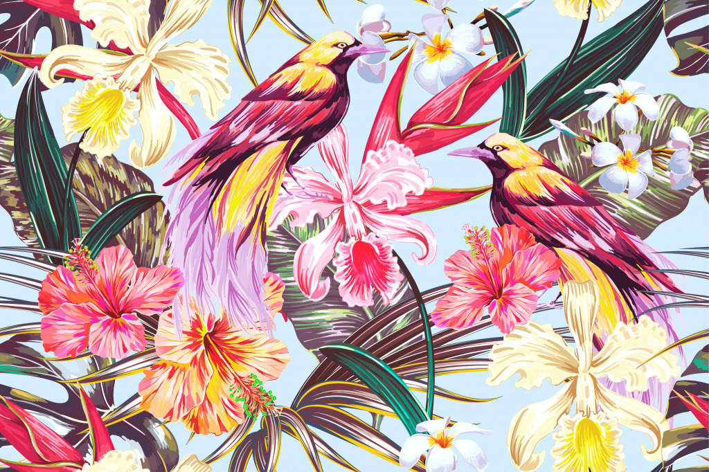 Tropical Birds and Flowers jigsaw puzzle in Puzzle of the Day puzzles on TheJigsawPuzzles.com