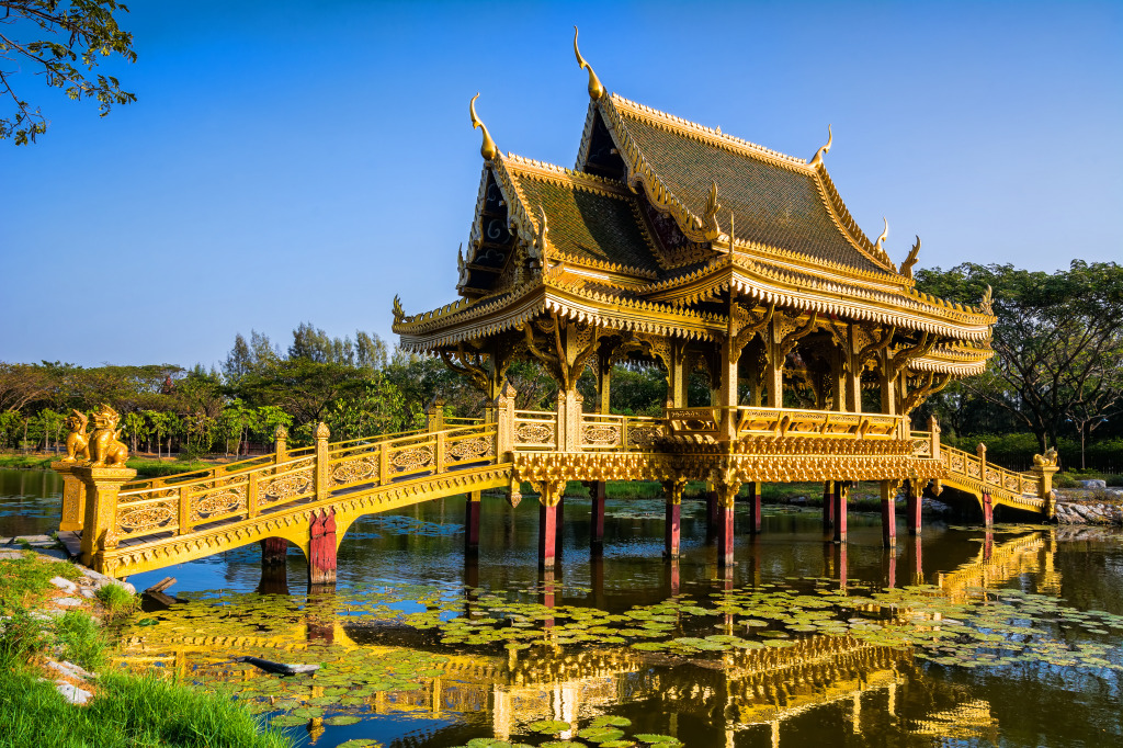 Golden Bridge and Pavilion, Bangkok, Thailand jigsaw puzzle in Bridges puzzles on TheJigsawPuzzles.com