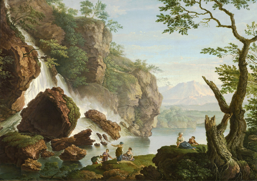 Bathers near a Waterfall jigsaw puzzle in Waterfalls puzzles on TheJigsawPuzzles.com