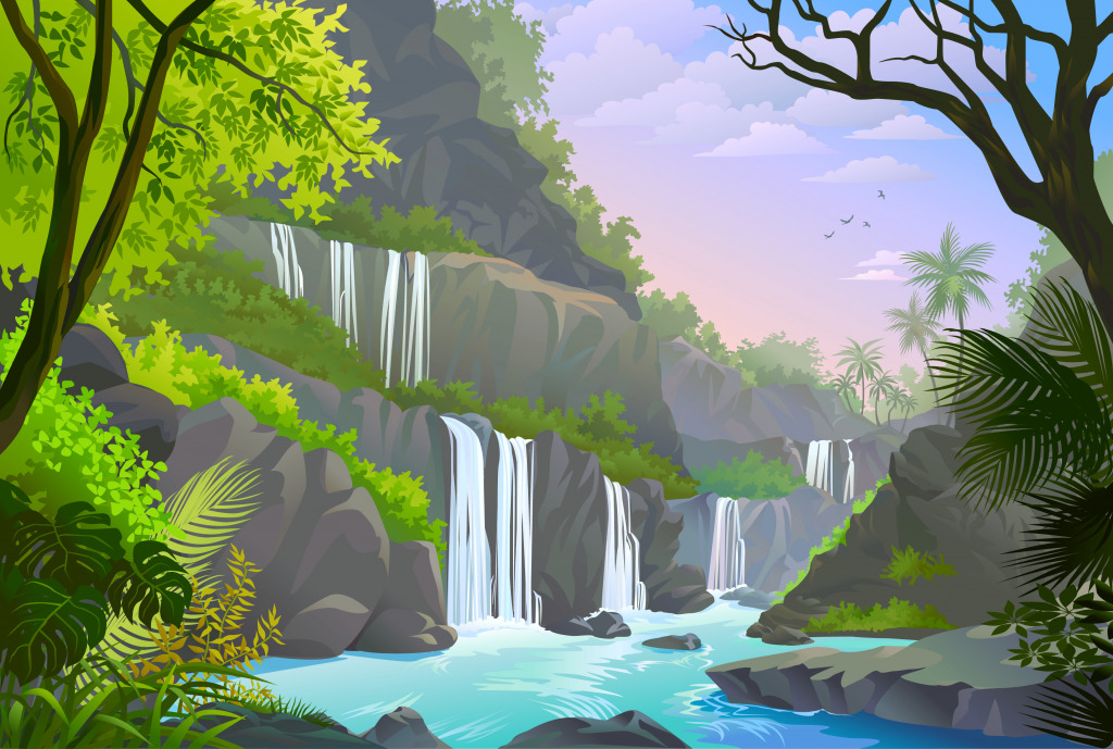 Landscape with a Waterfall jigsaw puzzle in Waterfalls puzzles on TheJigsawPuzzles.com