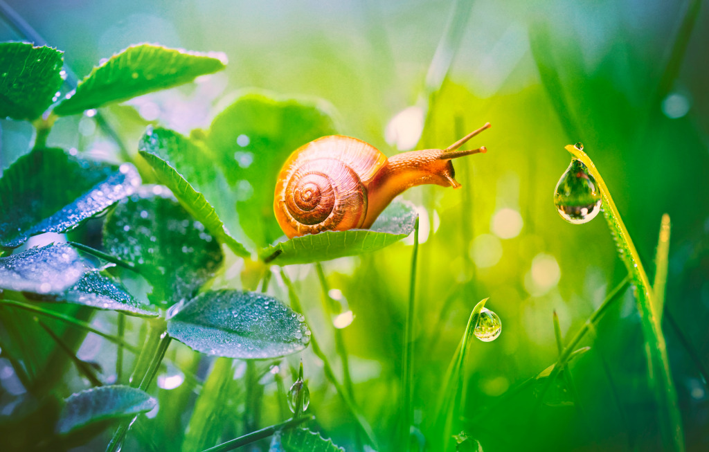 Snail with Morning Dew jigsaw puzzle in Puzzle of the Day puzzles on TheJigsawPuzzles.com