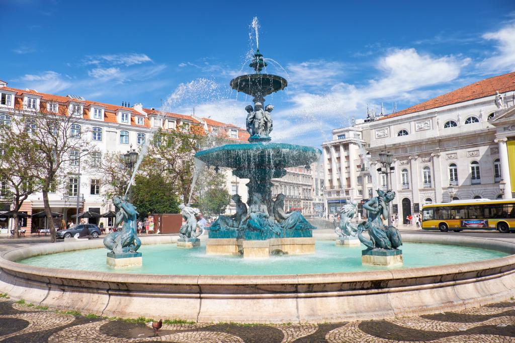 Rossio Square, Lisbon, Portugal jigsaw puzzle in Waterfalls puzzles on TheJigsawPuzzles.com