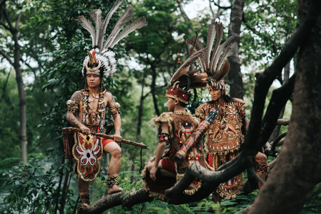 Dayak Tribesmen, Jakarta, Indonesia jigsaw puzzle in People puzzles on TheJigsawPuzzles.com