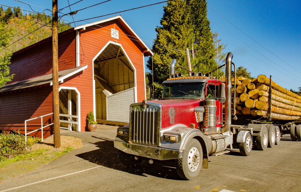 Office Covered Bridge, Westfir, Oregon jigsaw puzzle in Cars & Bikes puzzles on TheJigsawPuzzles.com