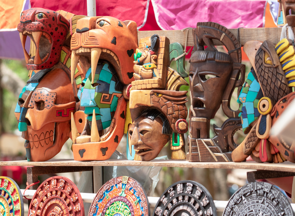 Mayan Masks, Chichen Itza, Mexico jigsaw puzzle in Handmade puzzles on TheJigsawPuzzles.com