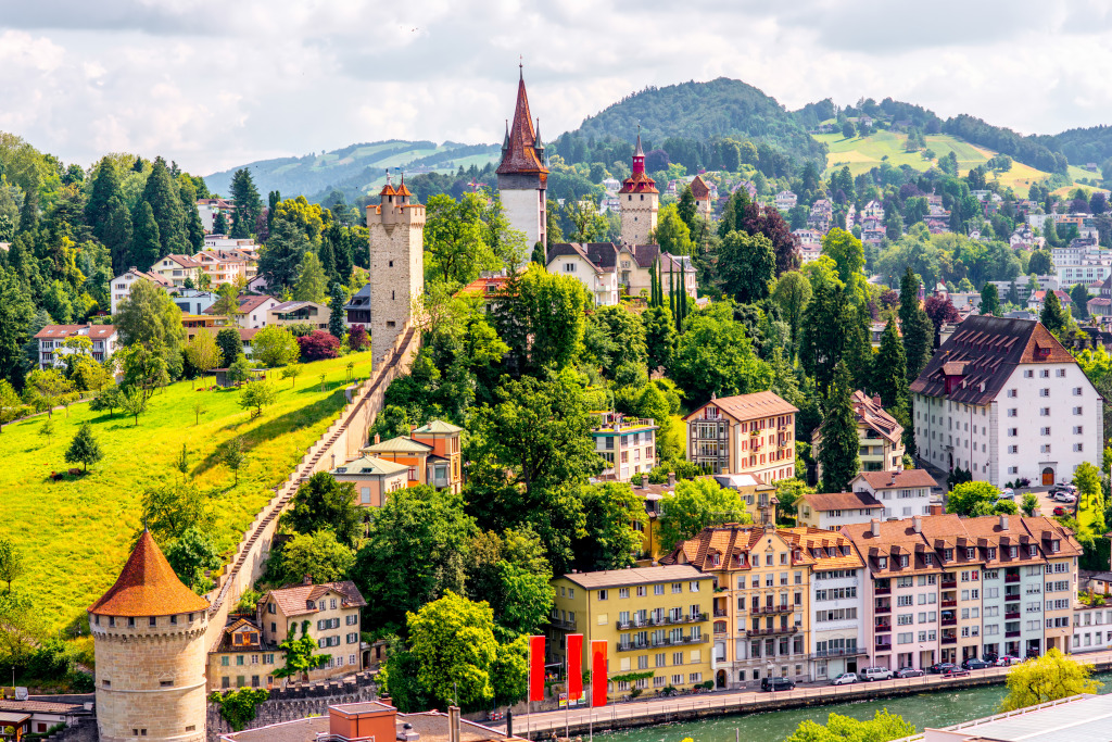 Fortification Walls and Towers, Lucerne, Switzerland jigsaw puzzle in Castles puzzles on TheJigsawPuzzles.com