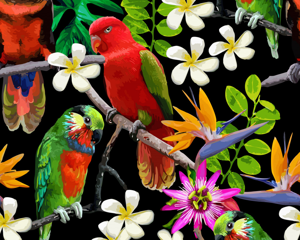 Exotic Birds and Tropical Flowers jigsaw puzzle in Animals puzzles on TheJigsawPuzzles.com