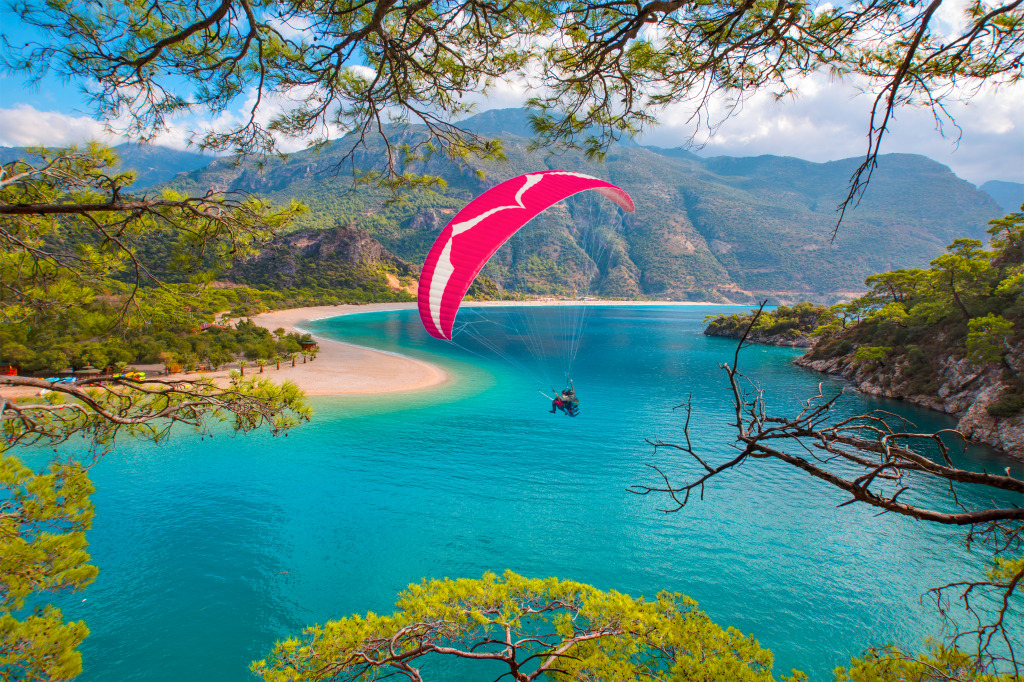 Paraglider over Oludeniz, Turkey jigsaw puzzle in Aviation puzzles on TheJigsawPuzzles.com