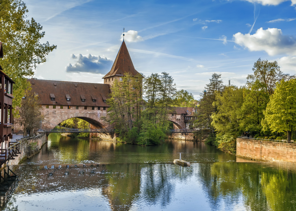 Pedestrian Chain Bridge in Nuremberg, Germany jigsaw puzzle in Bridges puzzles on TheJigsawPuzzles.com