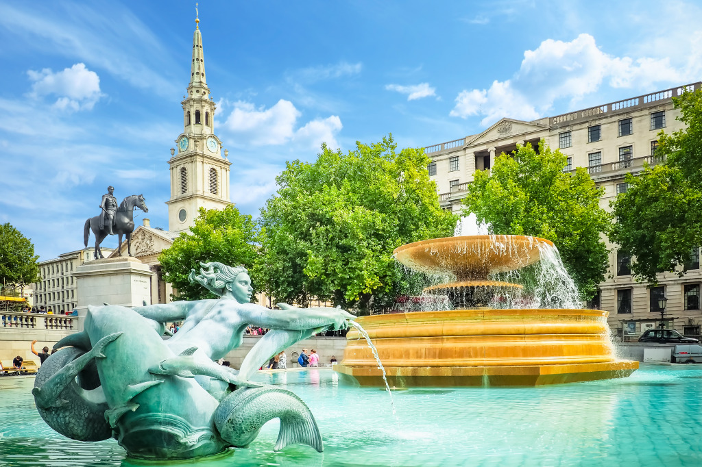 Trafalgar Square Fountains, London jigsaw puzzle in Waterfalls puzzles on TheJigsawPuzzles.com