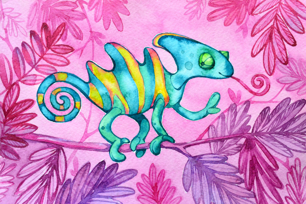 Watercolor Chameleon jigsaw puzzle in Animals puzzles on TheJigsawPuzzles.com