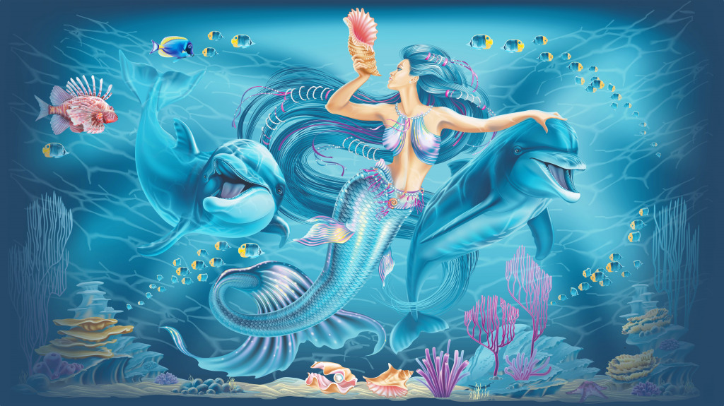 Mermaid and Dolphins jigsaw puzzle in Under the Sea puzzles on TheJigsawPuzzles.com