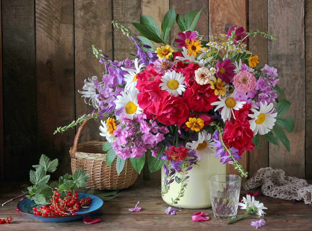 Still Life With Flowers and Redcurrant jigsaw puzzle in Flowers puzzles on TheJigsawPuzzles.com