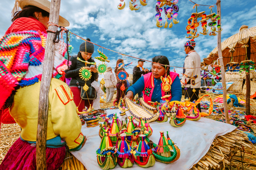 Craft Sale, Los Uros Island, Peru jigsaw puzzle in Handmade puzzles on TheJigsawPuzzles.com