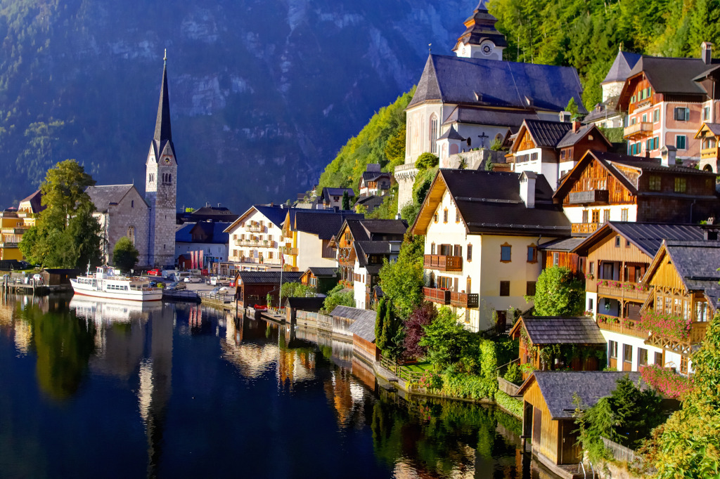 Sunrise At Hallstatt, Austria jigsaw puzzle in Great Sightings puzzles on TheJigsawPuzzles.com