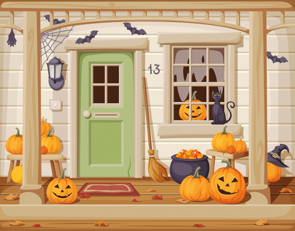 Porch With Pumpkins jigsaw puzzle in Halloween puzzles on TheJigsawPuzzles.com