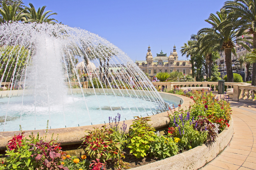 Fountain In Monte Carlo, Monaco jigsaw puzzle in Waterfalls puzzles on TheJigsawPuzzles.com