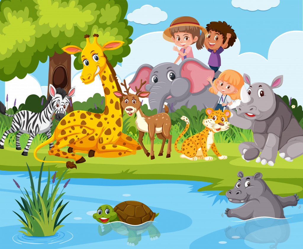 Animals Near the Pond jigsaw puzzle in Animals puzzles on TheJigsawPuzzles.com